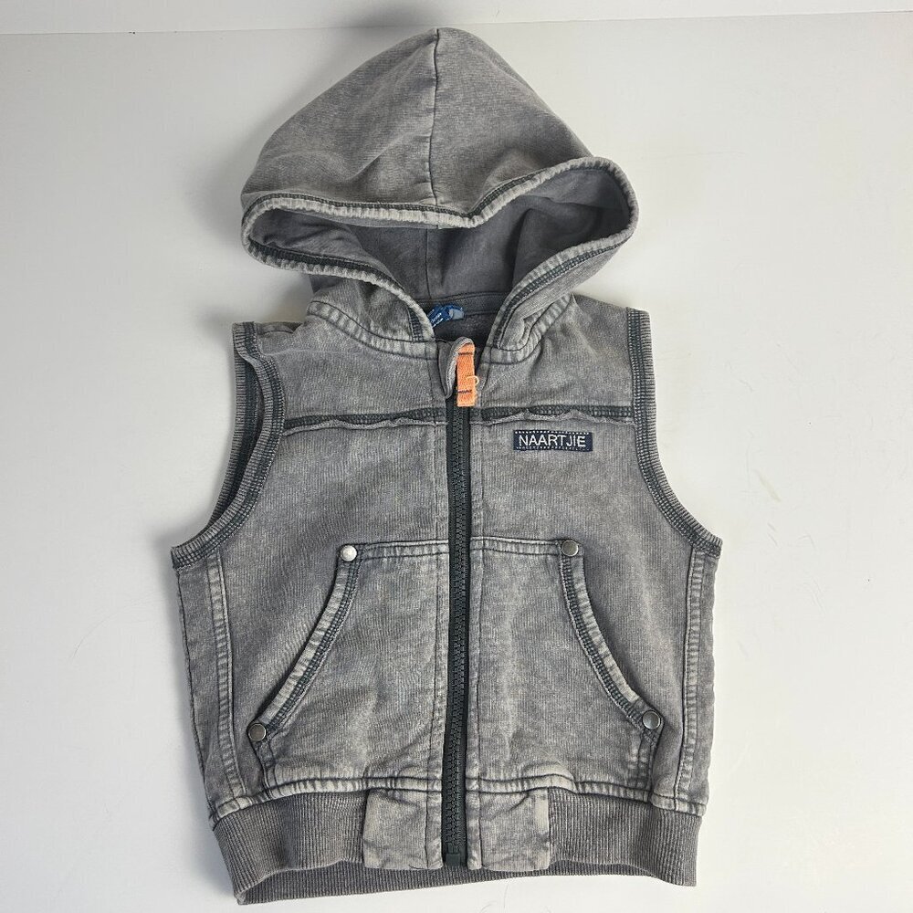 Naartjie Baby 18/24 Hooded Vest Sleeveless Gray Full Zip Sweatshirt